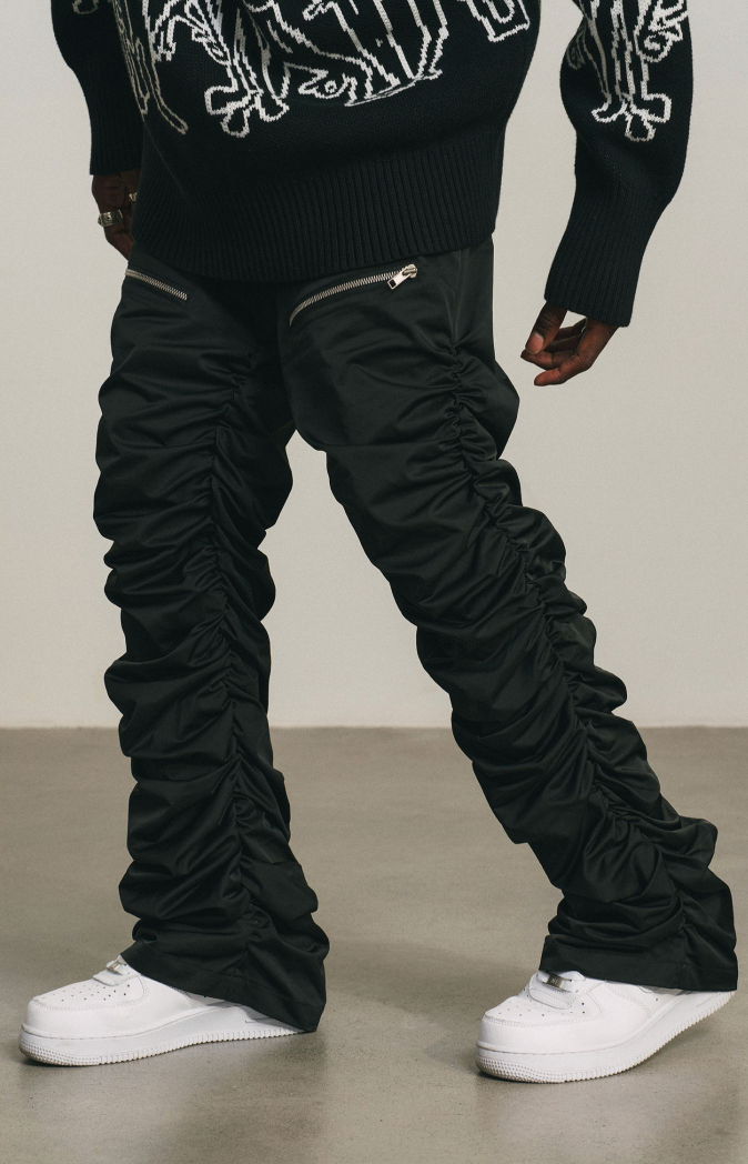ANTIDOTE Pleated Nylon Zipper Pants