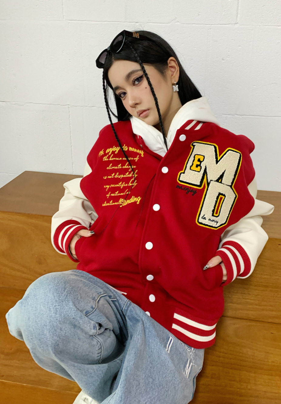 MEDM Metal Badge Spell 3D Embroidery Baseball Jacket
