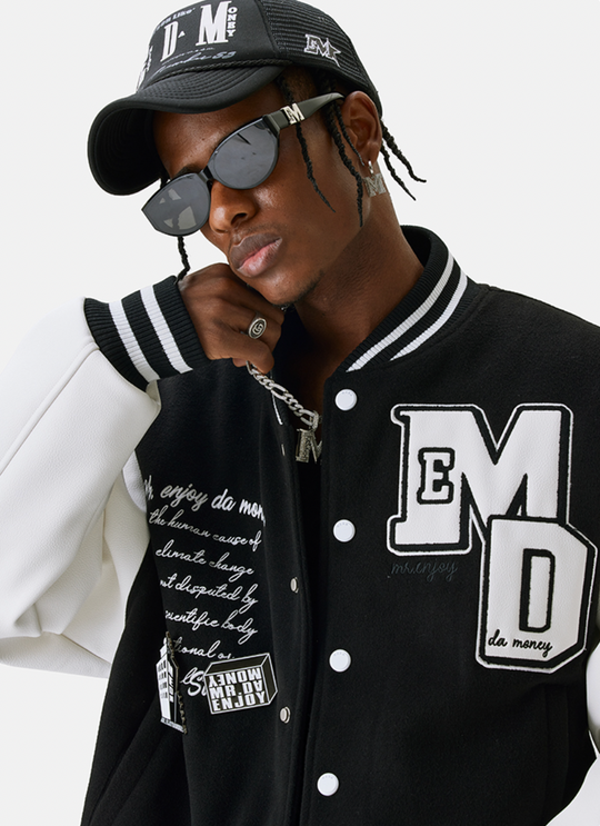 MEDM Metal Badge Spell 3D Embroidery Baseball Jacket