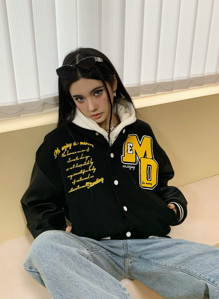 MEDM Metal Badge Spell 3D Embroidery Baseball Jacket