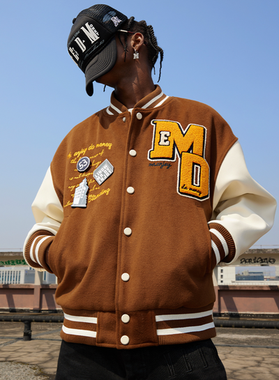 MEDM Metal Badge Spell 3D Embroidery Baseball Jacket