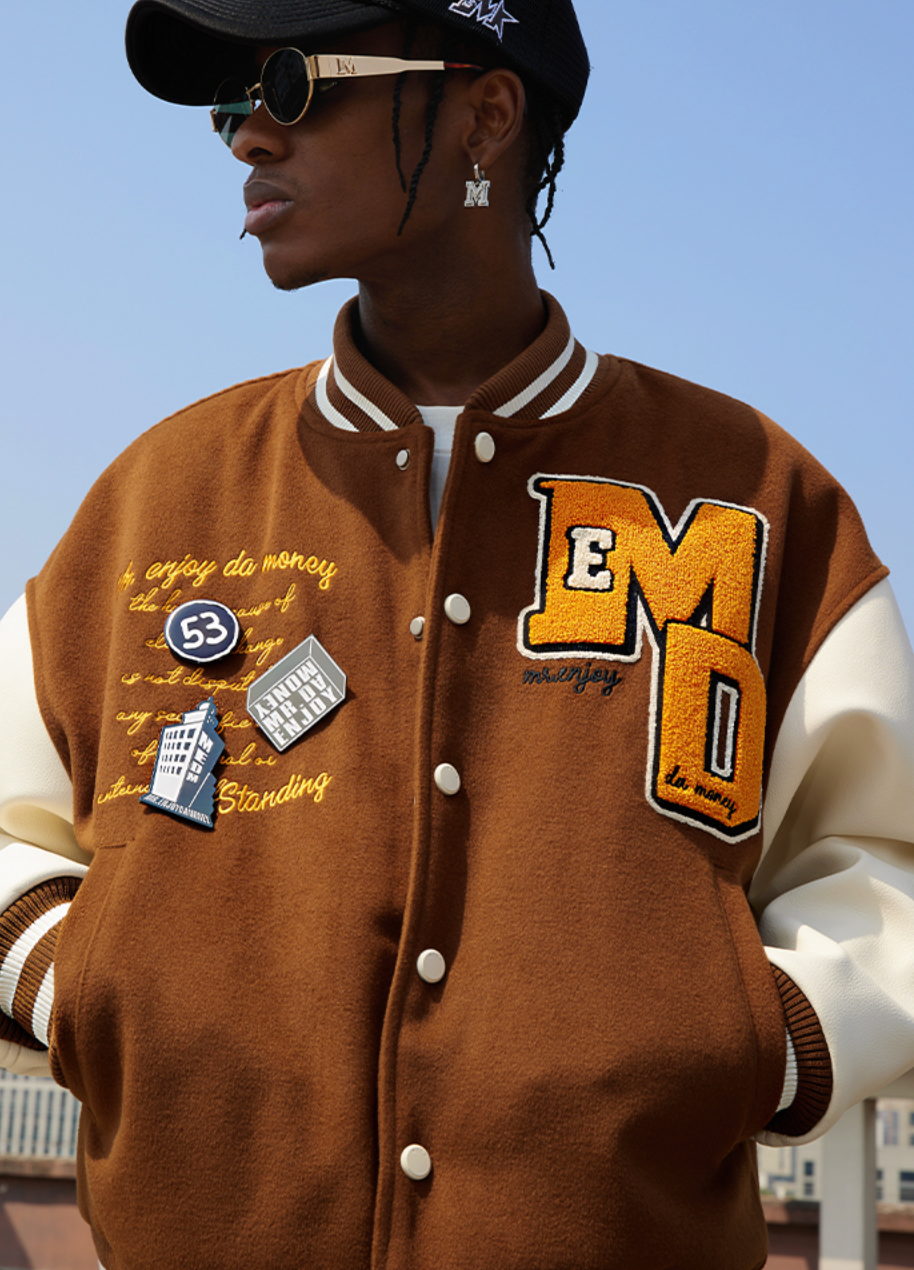 MEDM Metal Badge Spell 3D Embroidery Baseball Jacket