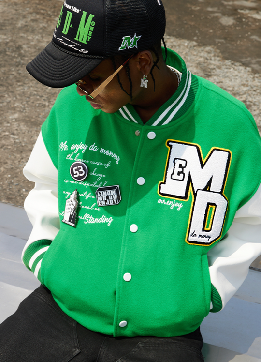 MEDM Metal Badge Spell 3D Embroidery Baseball Jacket