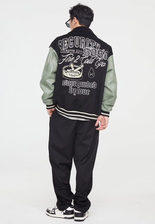 F2CE  Handcuffs Embroidery Woolen Varsity Jacket
