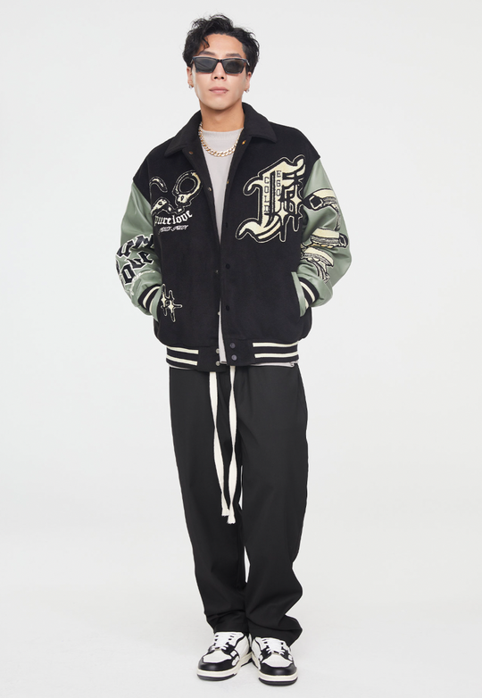 F2CE  Handcuffs Embroidery Woolen Varsity Jacket