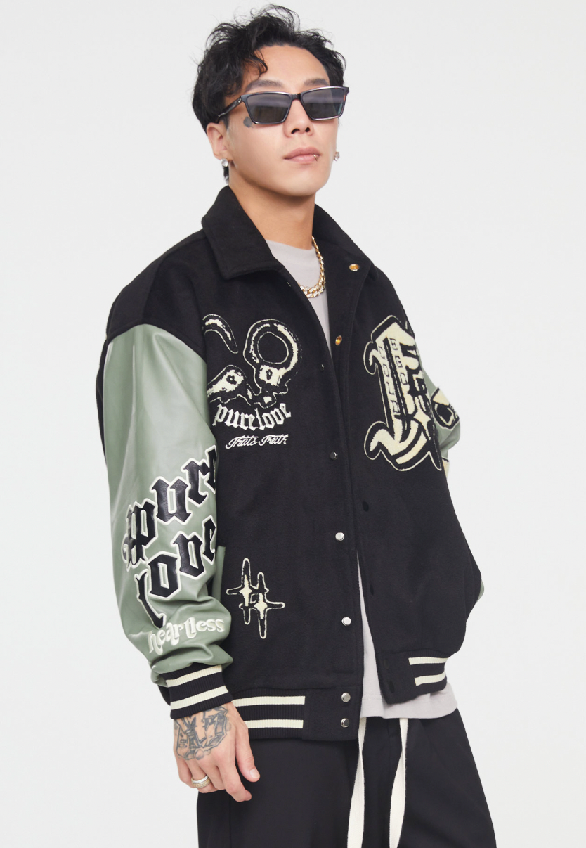 F2CE  Handcuffs Embroidery Woolen Varsity Jacket