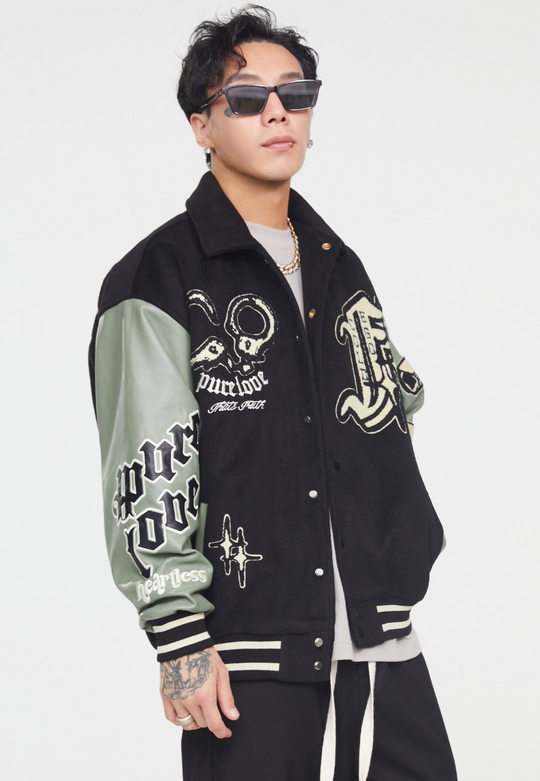 F2CE  Handcuffs Embroidery Woolen Varsity Jacket