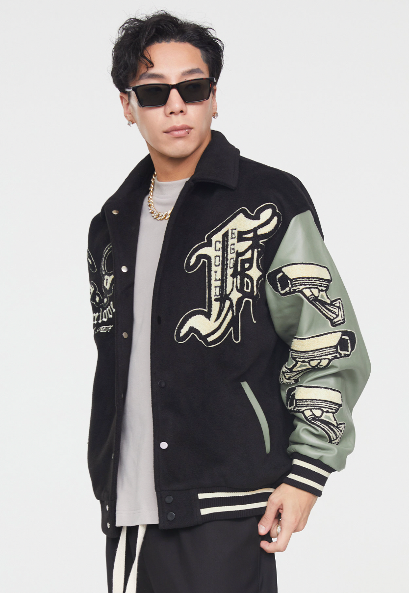 F2CE  Handcuffs Embroidery Woolen Varsity Jacket
