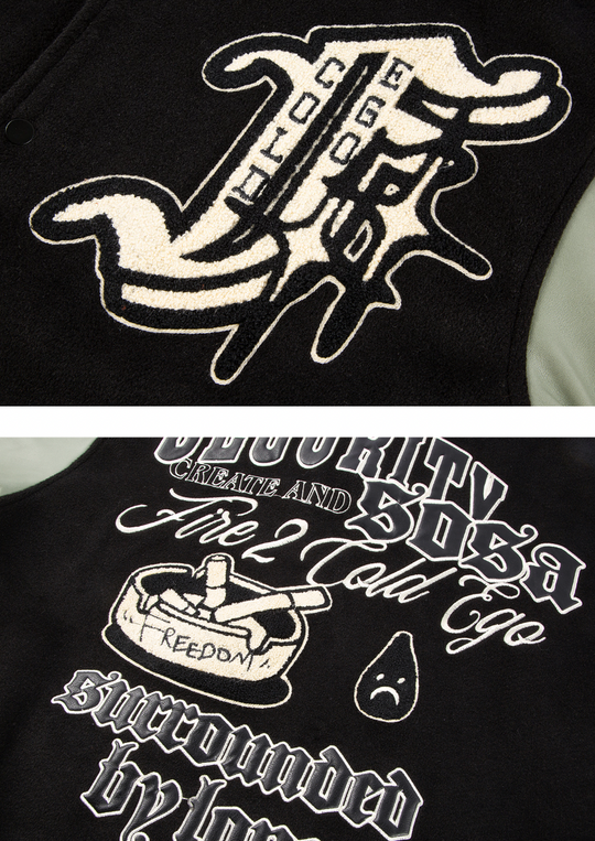 F2CE  Handcuffs Embroidery Woolen Varsity Jacket