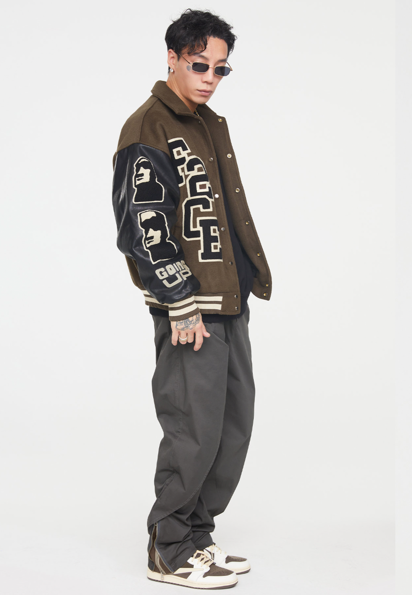 F2CE Dog Angel Embroidery Woolen Varsity Jacket