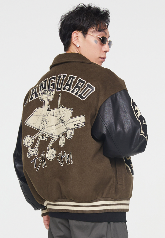 F2CE Dog Angel Embroidery Woolen Varsity Jacket