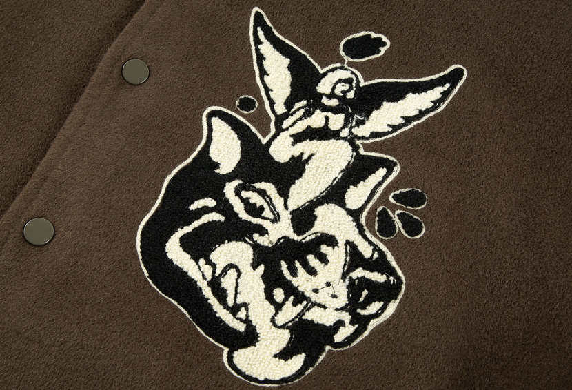 F2CE Dog Angel Embroidery Woolen Varsity Jacket