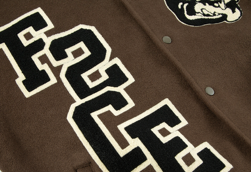 F2CE Dog Angel Embroidery Woolen Varsity Jacket