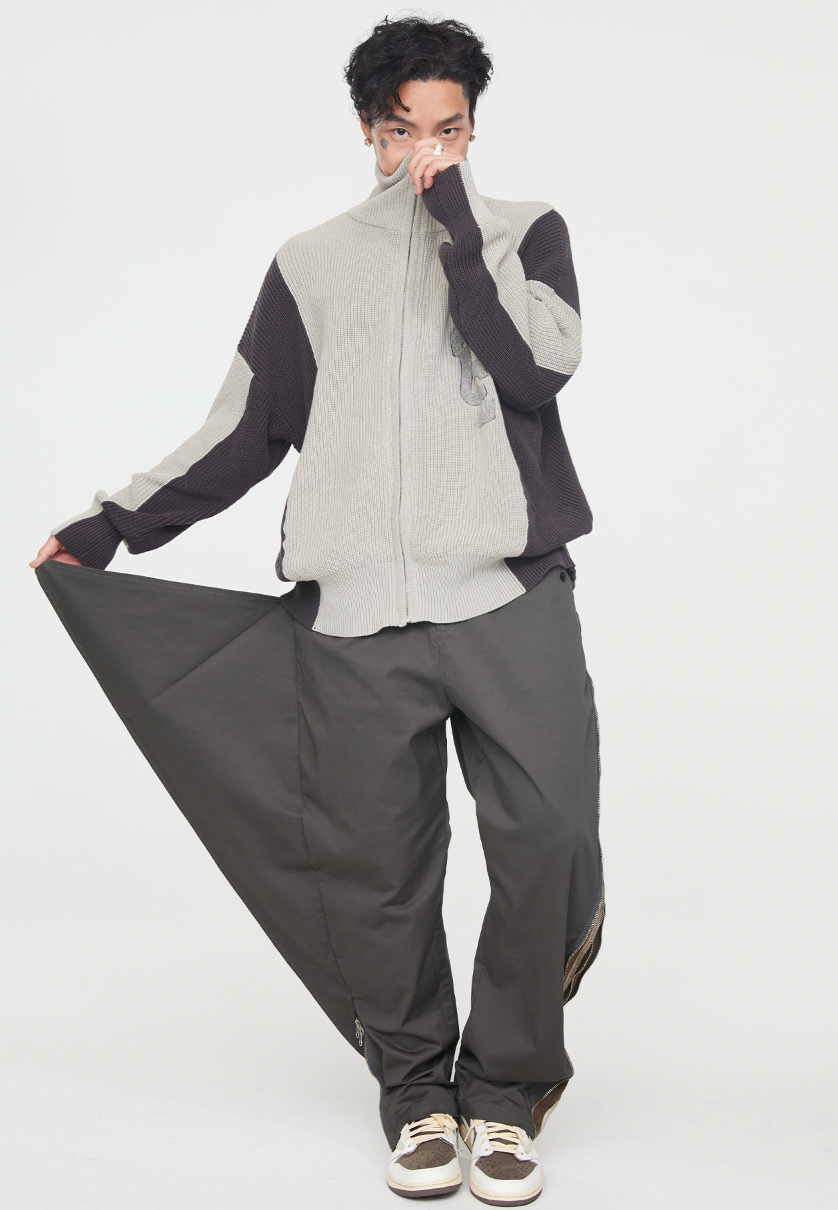 F2CE Contrast Color Stitching Zipper Cardigan