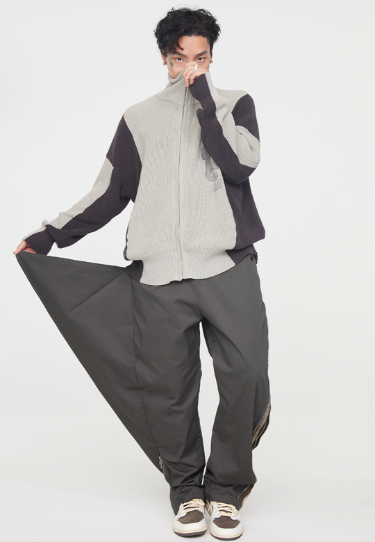 F2CE Contrast Color Stitching Zipper Cardigan