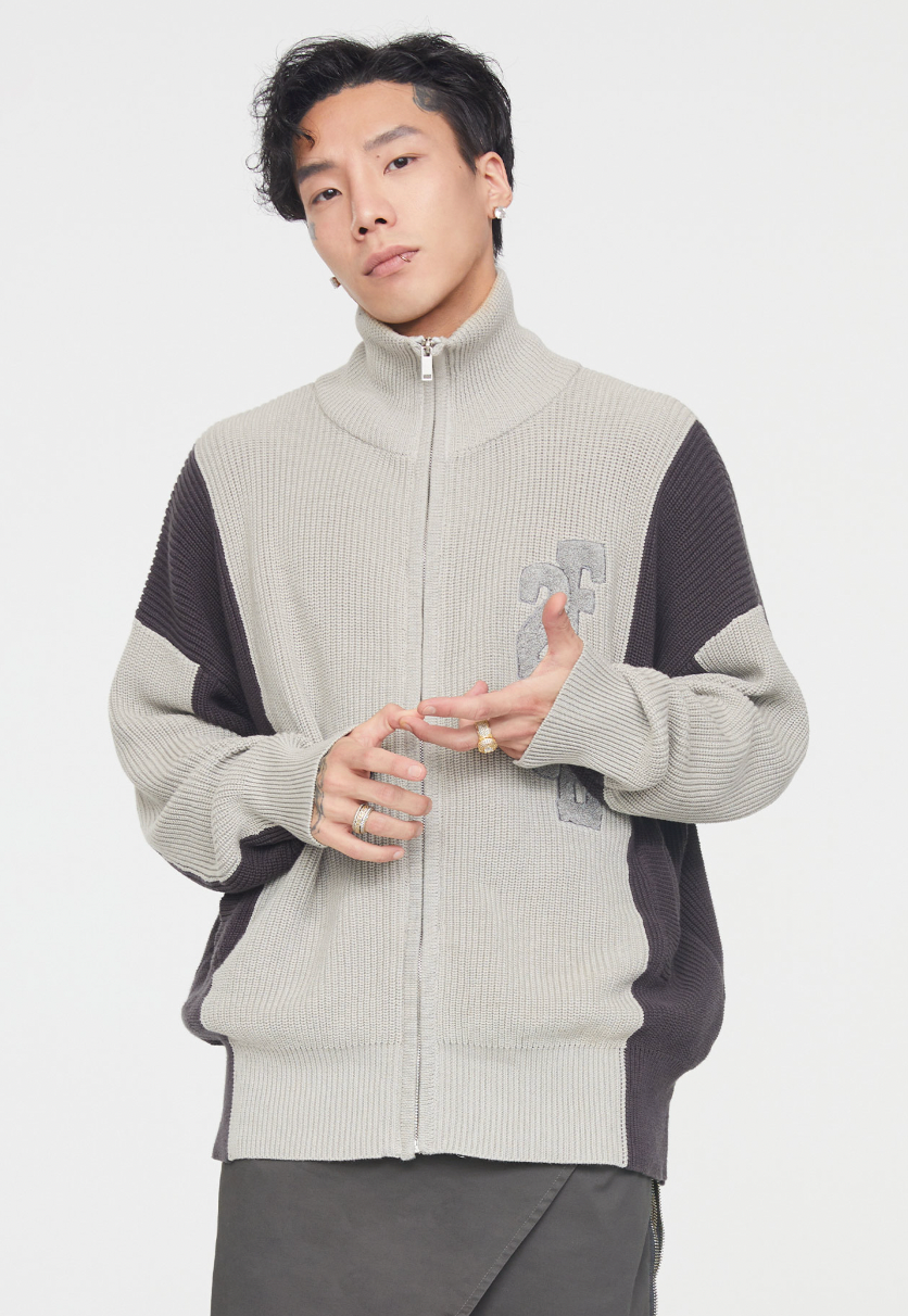 F2CE Contrast Color Stitching Zipper Cardigan