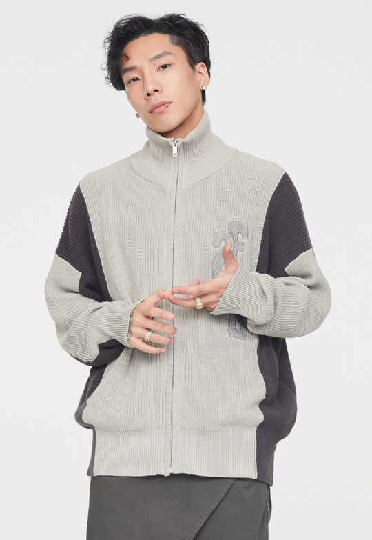 F2CE Contrast Color Stitching Zipper Cardigan