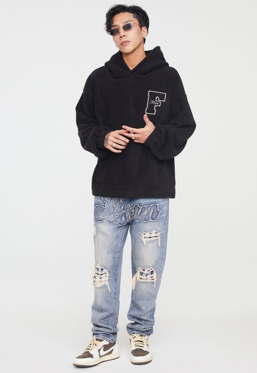 F2CE Washed Old Patch Embroidered Splash Ink Denim Jeans