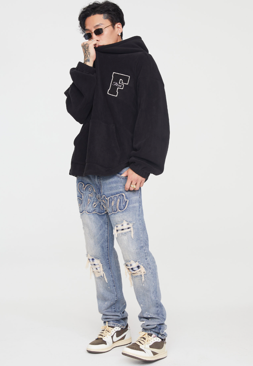F2CE Washed Old Patch Embroidered Splash Ink Denim Jeans