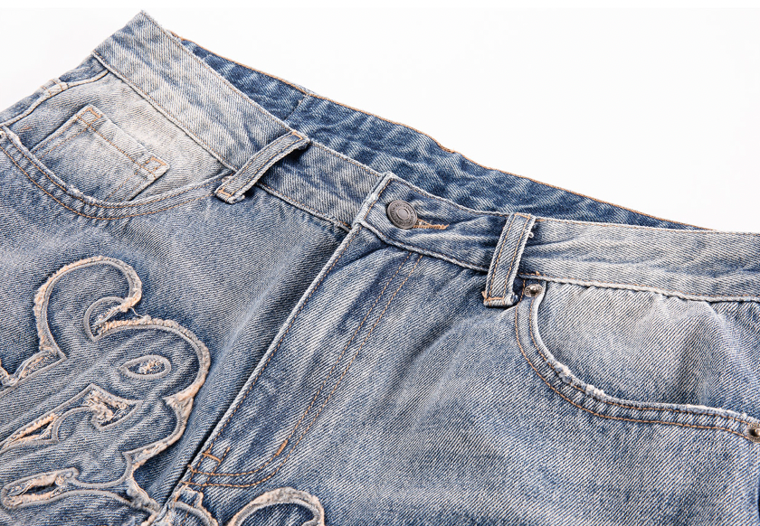 F2CE Washed Old Patch Embroidered Splash Ink Denim Jeans