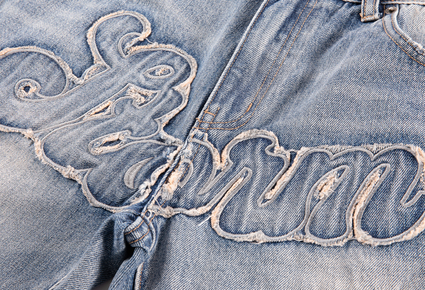 F2CE Washed Old Patch Embroidered Splash Ink Denim Jeans