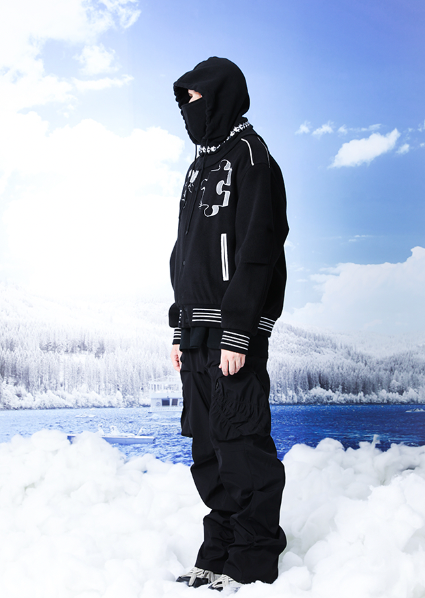 YADcrew Small Butterfly Embroidery Varsity Jacket