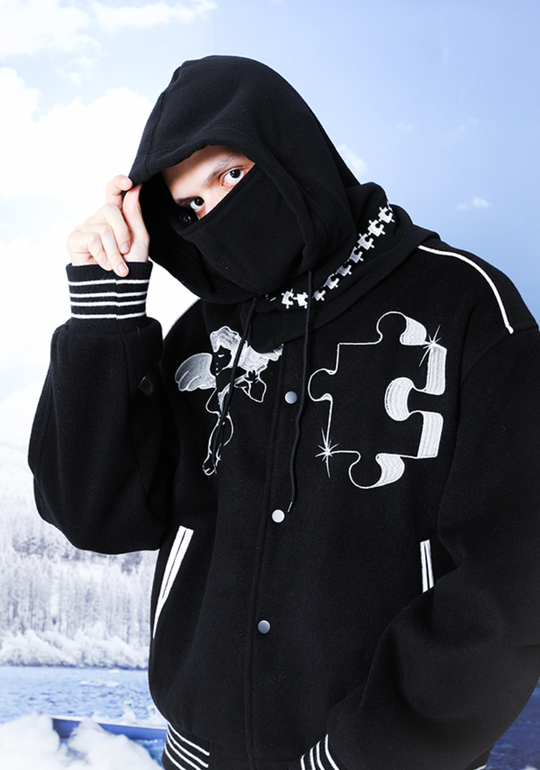 YADcrew Small Butterfly Embroidery Varsity Jacket