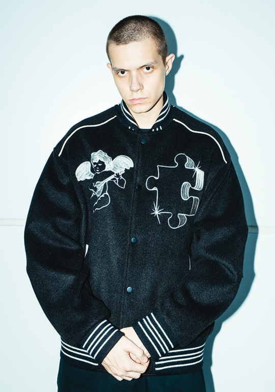 YADcrew Small Butterfly Embroidery Varsity Jacket