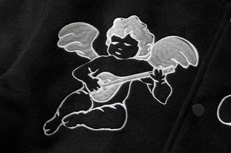 YADcrew Small Butterfly Embroidery Varsity Jacket