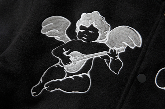 YADcrew Small Butterfly Embroidery Varsity Jacket