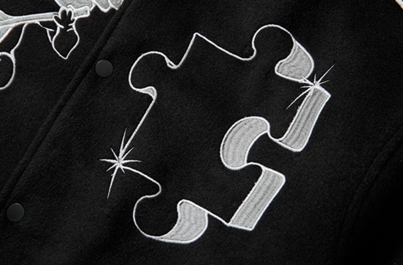 YADcrew Small Butterfly Embroidery Varsity Jacket