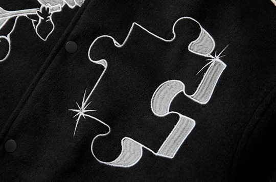 YADcrew Small Butterfly Embroidery Varsity Jacket