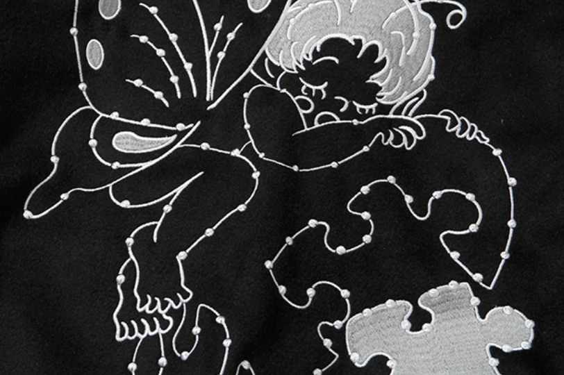 YADcrew Small Butterfly Embroidery Varsity Jacket