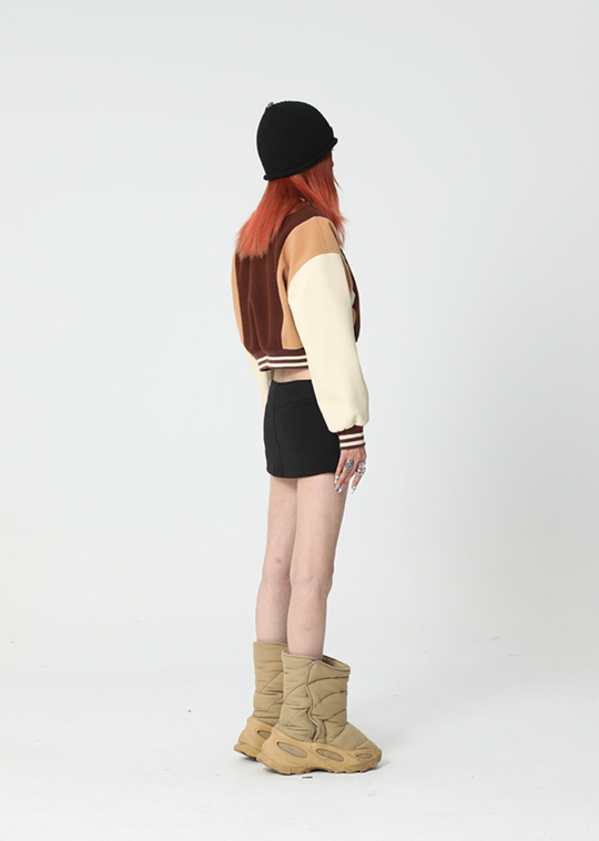 YADcrew YADSP Stitching Tweed Short Varsity Jacket
