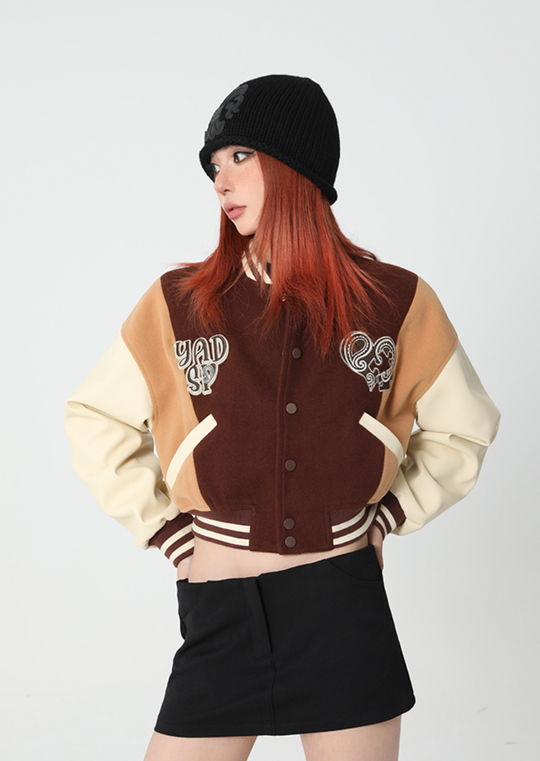 YADcrew YADSP Stitching Tweed Short Varsity Jacket