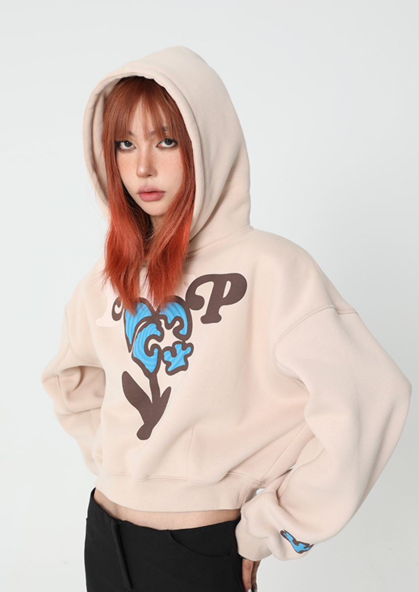 YADcrew YADSP Love Puzzle Flower Foam Print Short Hoodie