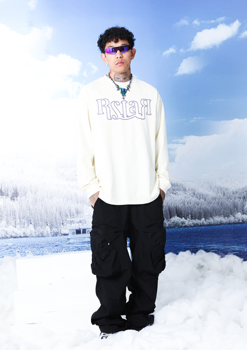 YADcrew R-STAR Basic Back Print Long Sleeved Tee