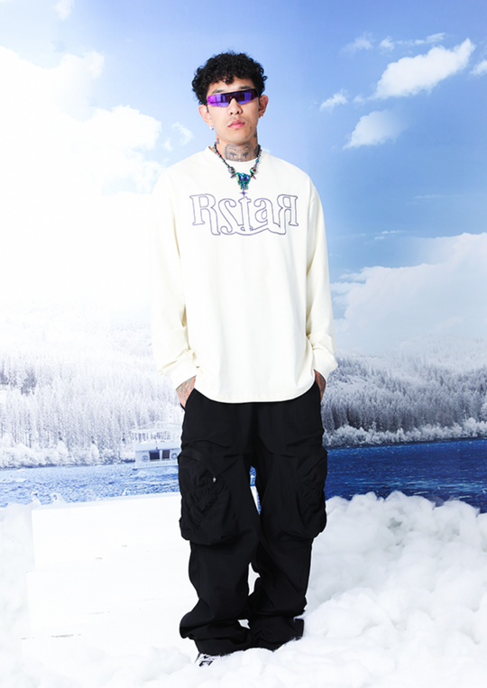 YADcrew R-STAR Basic Back Print Long Sleeved Tee