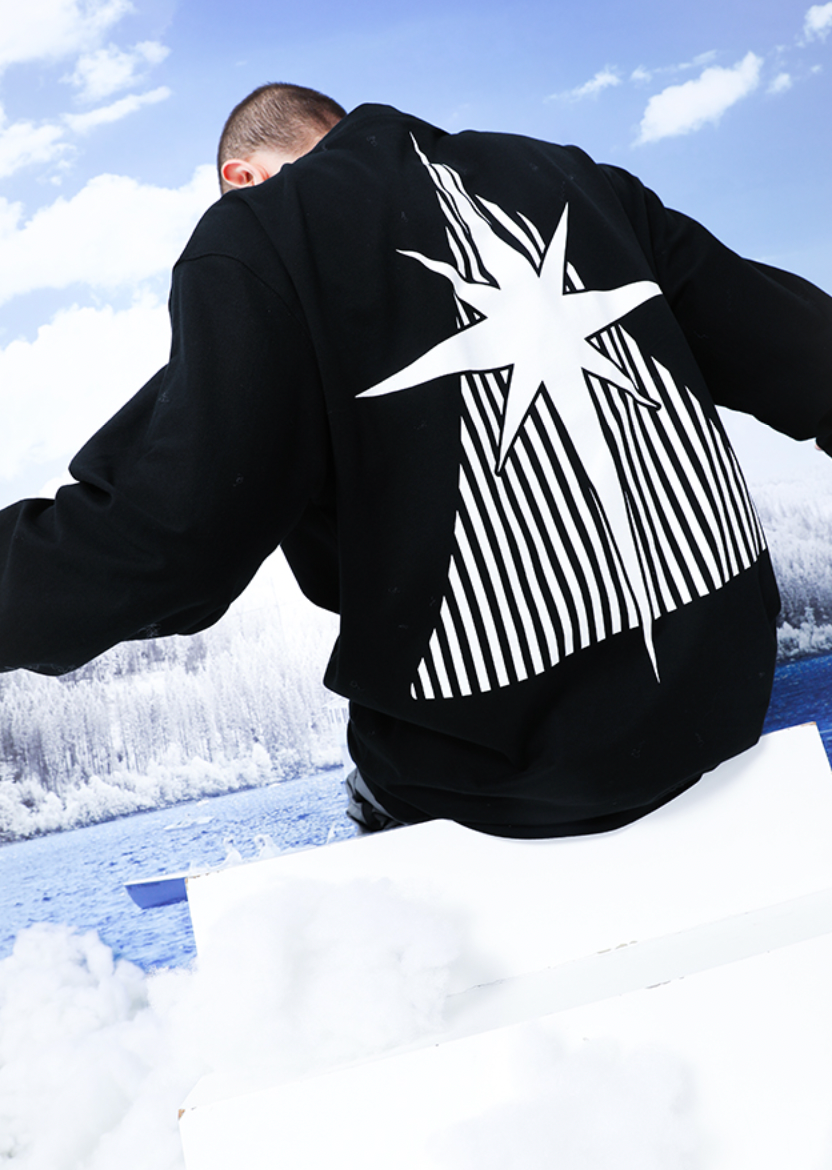 YADcrew R-STAR Basic Back Print Long Sleeved Tee