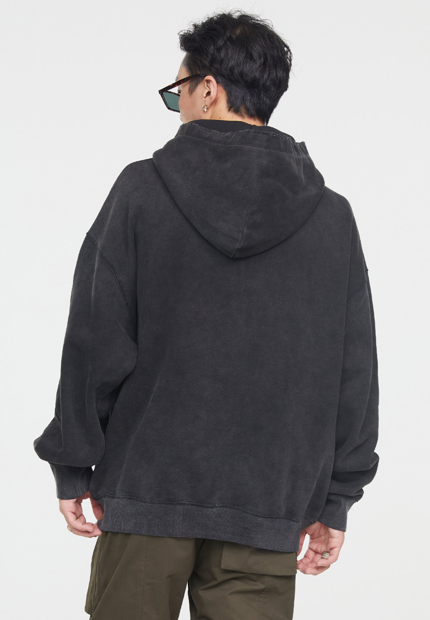 F2CE Washed Print Vintage Destruction Hoodie