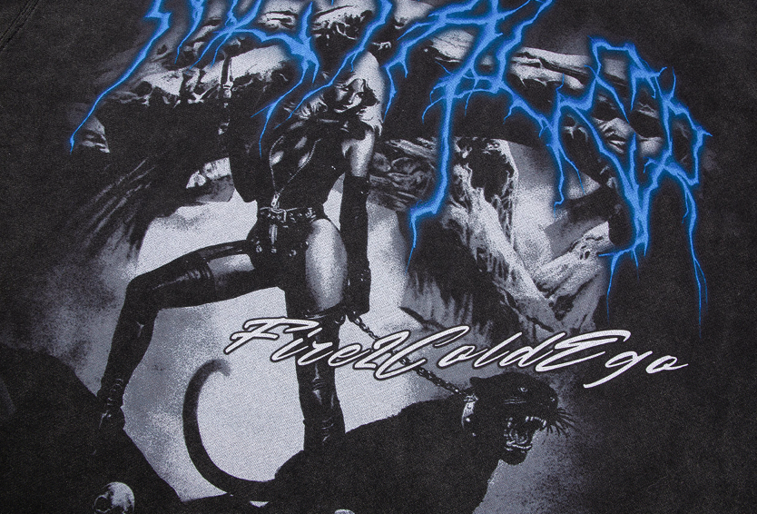 F2CE Washed Print Vintage Destruction Hoodie