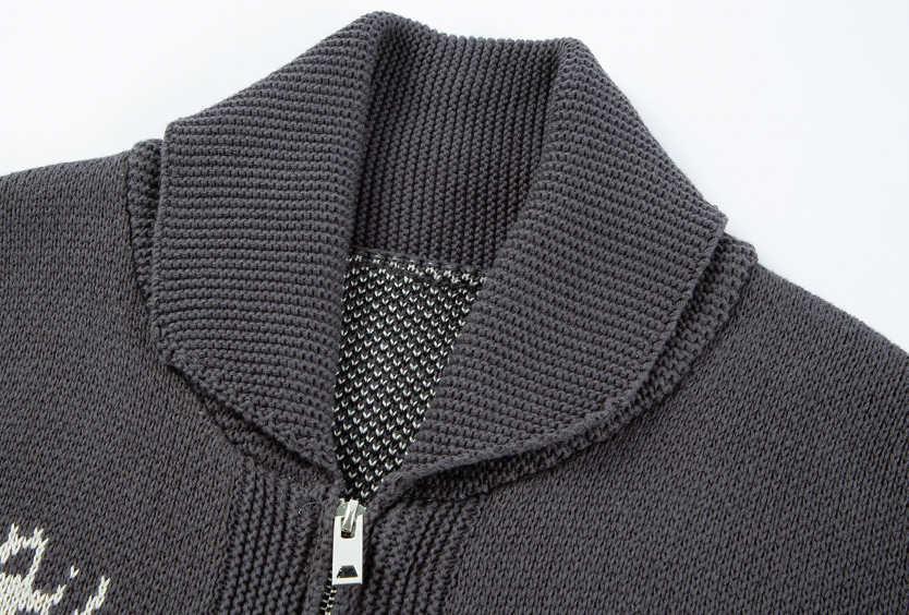 F2CE Embroidered Patchwork Zipper Knit Cardigan