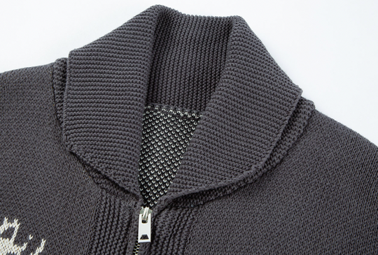 F2CE Embroidered Patchwork Zipper Knit Cardigan