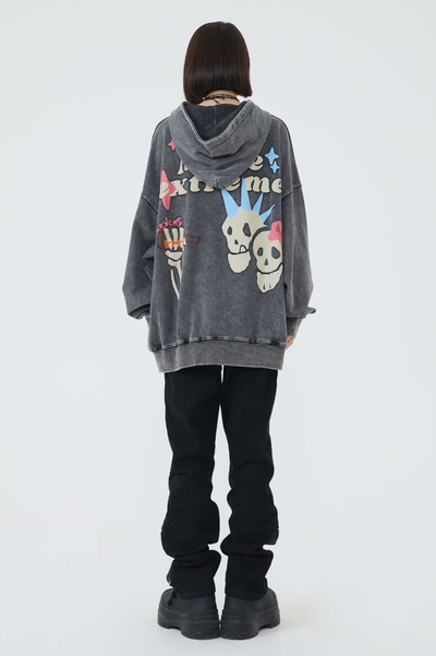 F3F Select Skull Letter Print Washed Hoodie