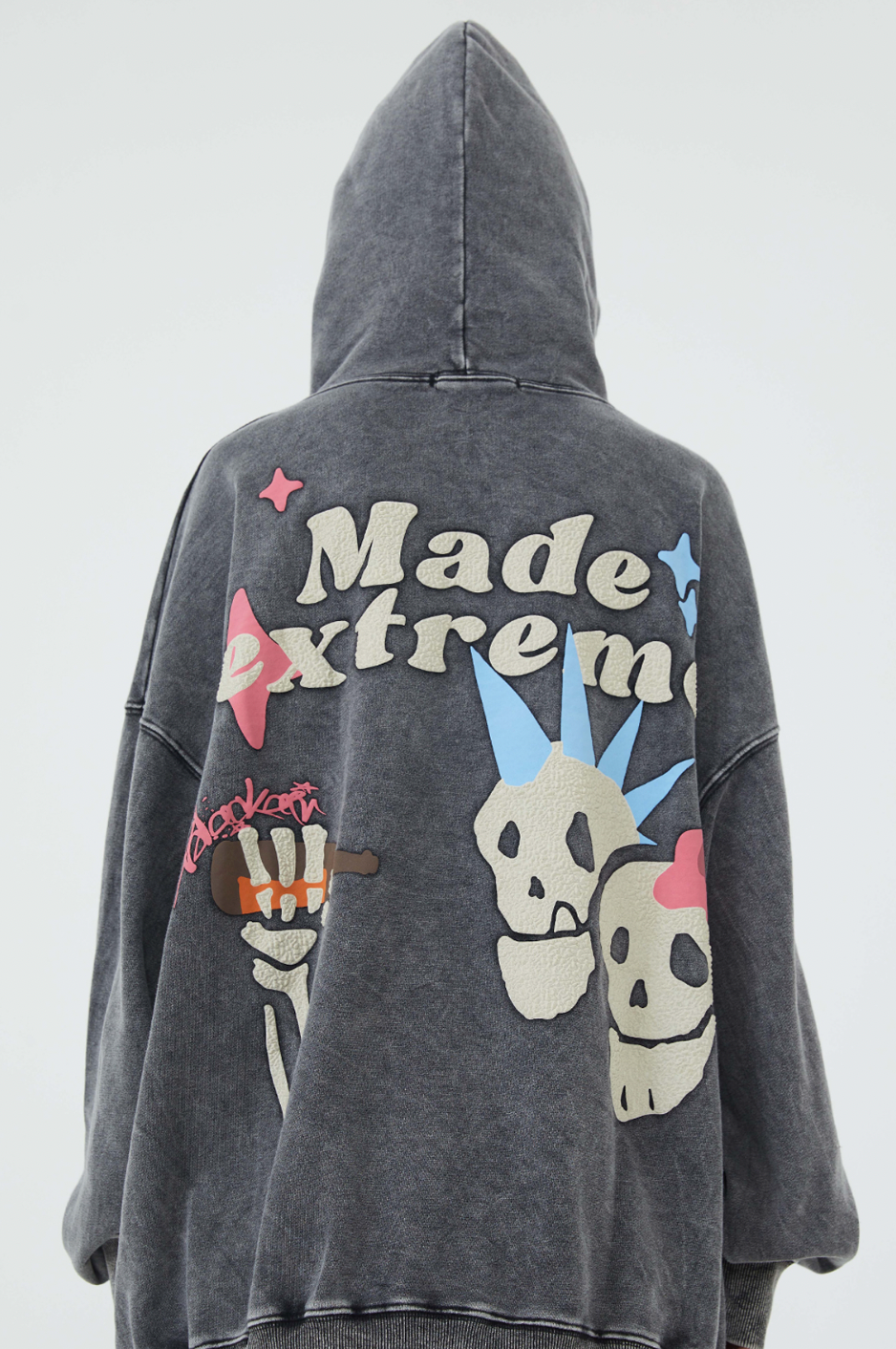 F3F Select Skull Letter Print Washed Hoodie