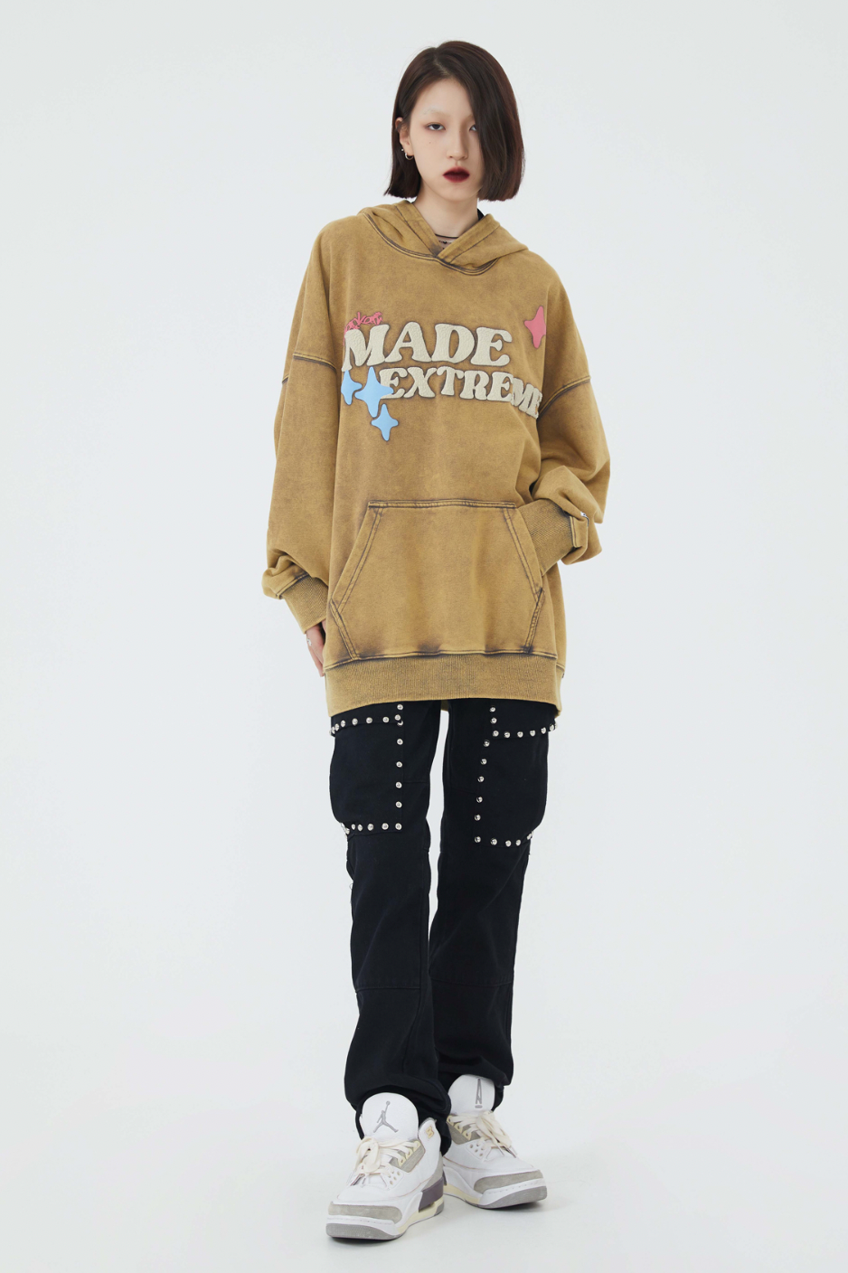 F3F Select Skull Letter Print Washed Hoodie