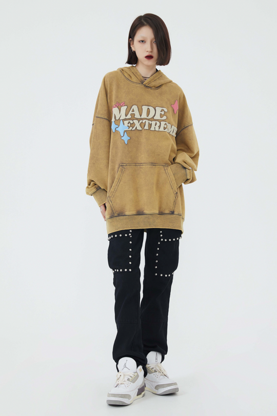 F3F Select Skull Letter Print Washed Hoodie