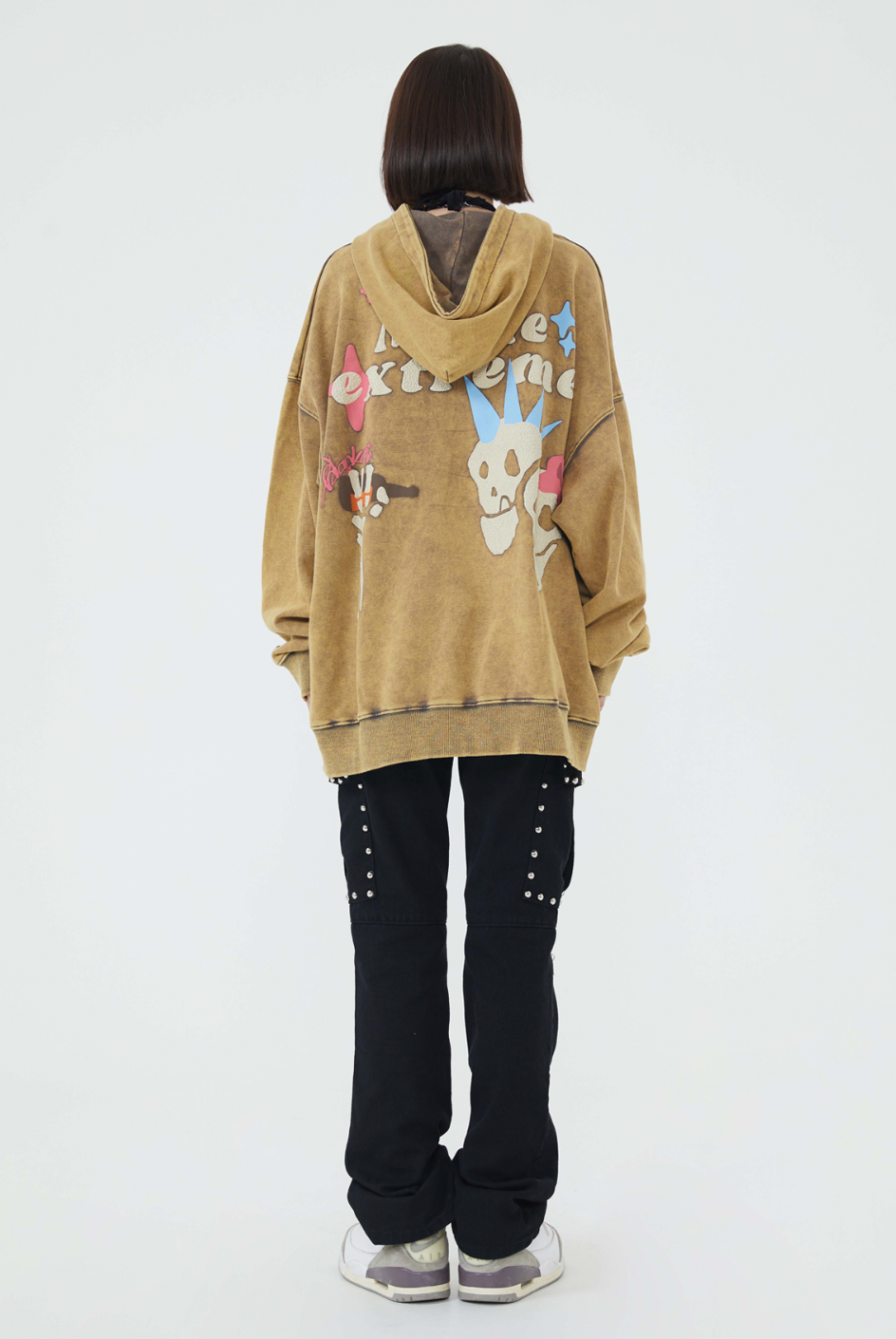 F3F Select Skull Letter Print Washed Hoodie