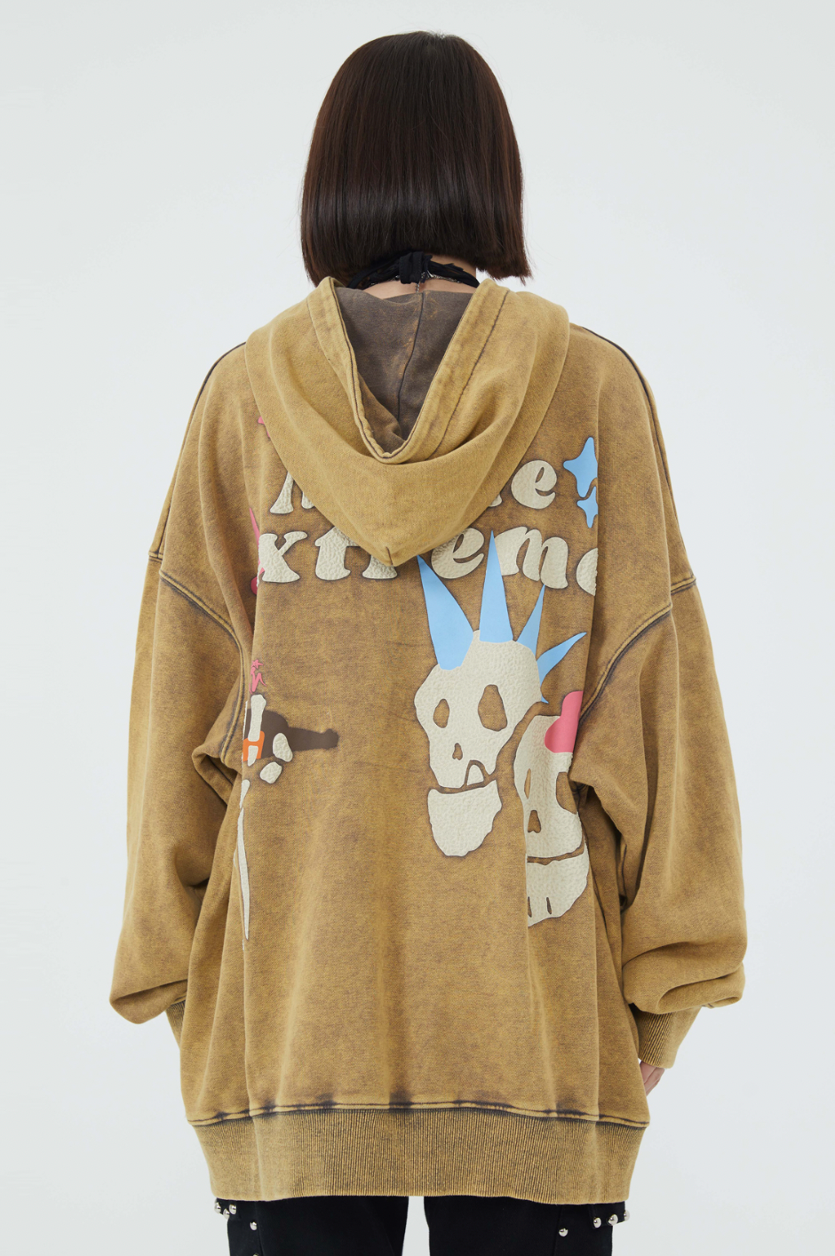 F3F Select Skull Letter Print Washed Hoodie