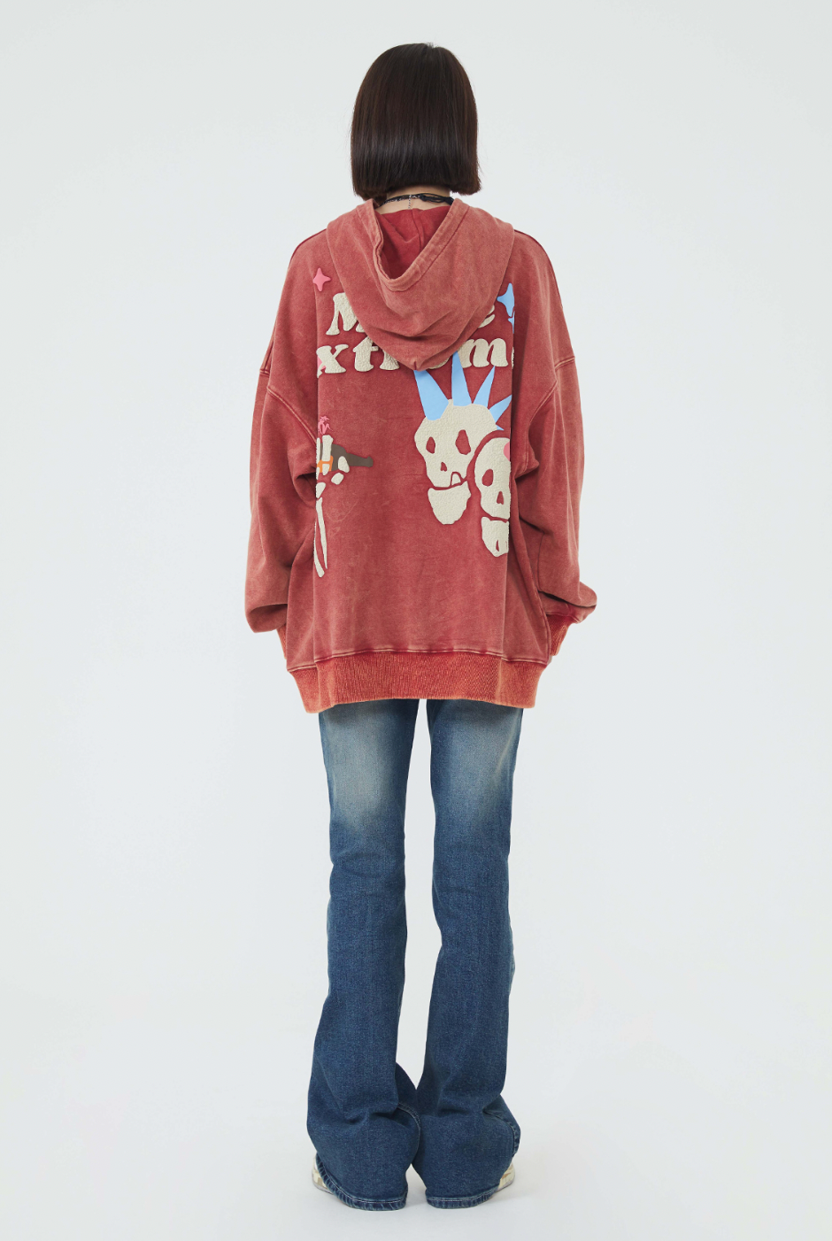 F3F Select Skull Letter Print Washed Hoodie